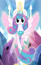 Size: 1460x2291 | Tagged: safe, artist:spindlespice, derpibooru import, edit, princess flurry heart, alicorn, pony, the last problem, cropped, crystal empire, cute, female, flurrybetes, glowing horn, horn, looking at you, mare, older, older flurry heart, smiling, solo, spread wings, vector, wings