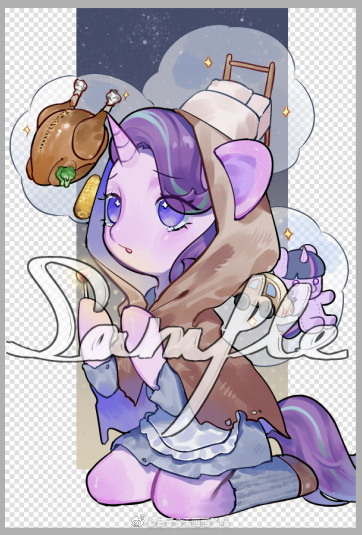 Size: 362x535 | Tagged: safe, artist:kura, derpibooru import, starlight glimmer, pony, unicorn, cape, clothes, crossover, dress, matchstick, obtrusive watermark, solo, the little match girl, watermark