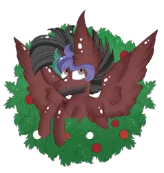 Size: 791x830 | Tagged: safe, artist:hunterthewastelander, derpibooru import, oc, oc:rimfire cazador, unofficial characters only, alicorn, pony, alicorn oc, bust, christmas wreath, commission, ear fluff, horn, male, simple background, solo, spread wings, stallion, transparent background, wings, wreath, ych example, your character here