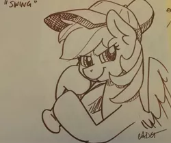 Size: 2904x2431 | Tagged: safe, artist:cadetredshirt, derpibooru import, rainbow dash, pegasus, pony, baseball, baseball bat, baseball cap, cap, clothes, determined, drawing, hat, ink, ink drawing, inktober, solo, sports, traditional art, wings