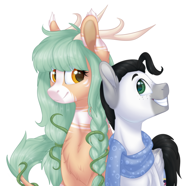 Size: 1763x1712 | Tagged: antlers, artist:doekitty, clothes, derpibooru import, hybrid, male, oc, oc:forest keeper, oc:thomas, safe, scarf, simple background, stallion, transparent background, unofficial characters only