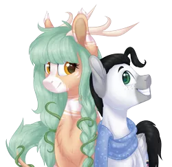 Size: 1763x1712 | Tagged: antlers, artist:doekitty, clothes, derpibooru import, hybrid, male, oc, oc:forest keeper, oc:thomas, safe, scarf, simple background, stallion, transparent background, unofficial characters only