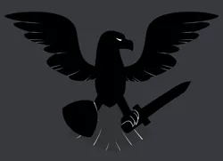 Size: 890x644 | Tagged: bird, black, cutie mark, derpibooru import, eagle, gray background, oc, oc:amber moonlight, safe, shield, simple background, sword, weapon