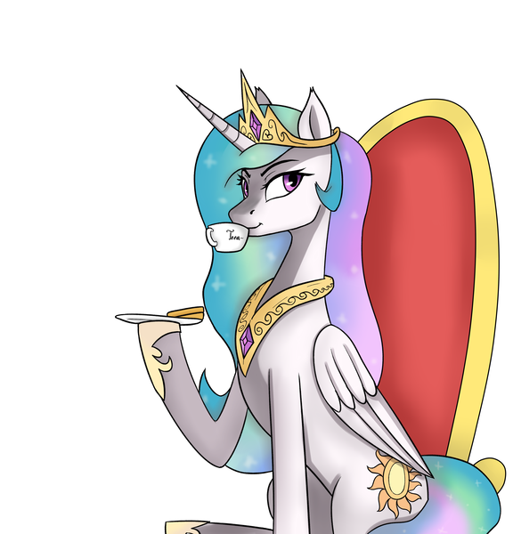 Size: 3840x4000 | Tagged: alicorn, artist:bitarddick, artist:jbond, artist:phess, collaboration, cookie, cup, derpibooru import, food, high res, plate, princess celestia, safe, simple background, tea, teacup, white background