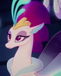 Size: 640x792 | Tagged: beautiful, cropped, derpibooru import, eyeshadow, female, fins, lidded eyes, makeup, my little pony: the movie, one small thing, purple eyes, queen, queen novo, safe, screencap, seapony (g4), smiling, solo focus, underwater