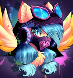 Size: 3333x3577 | Tagged: safe, artist:airiniblock, derpibooru import, part of a set, oc, unofficial characters only, pegasus, pony, blot, commission, cyberpunk, high res, mask, paint, solo