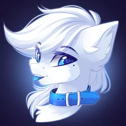 Size: 3333x3333 | Tagged: safe, artist:airiniblock, derpibooru import, oc, unofficial characters only, pony, :p, blue eyes, blue tongue, bust, cheek fluff, chest fluff, collar, commission, ear fluff, looking at you, male, portrait, solo, tongue out, white coat, white mane