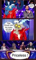 Size: 750x1223 | Tagged: applegeek, derpibooru import, discord, exploitable meme, grogar, meme, reaction, reaction guys, safe, spoiler:s09, the ending of the end, the masked singer