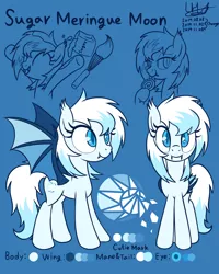 Size: 1200x1500 | Tagged: safe, artist:livehotsun, derpibooru import, oc, oc:sugar meringue moon, unofficial characters only, bat pony, pony, female, mare, reference sheet, solo