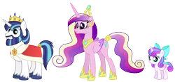 Size: 4275x2025 | Tagged: safe, artist:aleximusprime, derpibooru import, princess cadance, princess flurry heart, shining armor, alicorn, pony, unicorn, flurry heart's story, beard, colored wings, ethereal mane, facial hair, gradient wings, headcanon, high res, jewelry, older, older flurry heart, older princess cadance, older shining armor, regalia, simple background, transparent background, wings