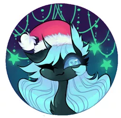 Size: 502x489 | Tagged: safe, artist:minty--fresh, derpibooru import, oc, oc:minty fresh, changeling, spider, spiderling, christmas, christmas changeling, cute, hat, heart eyes, holiday, one eye closed, profile picture, solo, teal changeling, wingding eyes, wink