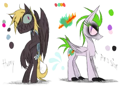 Size: 1385x985 | Tagged: artist:didun850, derpibooru import, duo, female, hybrid, oc, oc:hurry, oc:passion, original species, parent:rainbow dash, parents:canon x oc, reference sheet, safe, simple background, slit eyes, transparent background, unofficial characters only, wings