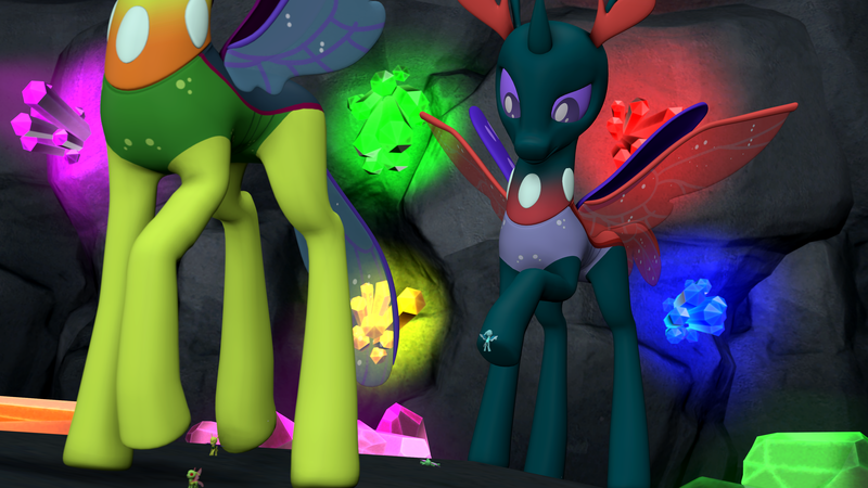 Size: 3840x2160 | Tagged: artist:gmodpon-e, changedling, changedling brothers, changeling, derpibooru import, king thorax, looking down, micro, pharynx, prince pharynx, safe, thorax