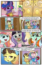 Size: 724x1103 | Tagged: safe, artist:candyclumsy, author:bigonionbean, derpibooru import, spike, oc, oc:candy clumsy, oc:princess healing glory, oc:princess mythic majestic, oc:princess sincere scholar, oc:queen galaxia, oc:tommy the human, alicorn, dragon, pony, comic:nightmare pulsar, alicorn oc, canterlot, canterlot castle, clothes, colt, comic, commissioner:bigonionbean, costume, dialogue, dining room, doors, food, fusion, fusion: princess healing glory, fusion:princess mythic majestic, fusion:princess sincere scholar, fusion:queen galaxia, glasses, hair bun, halloween, holiday, horn, jewelry, magic, magician outfit, male, mango, nerd pony, nightmare night, random pony, regalia, scroll, shoved, wings