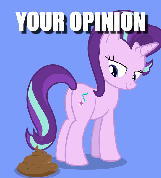 Size: 1436x1581 | Tagged: safe, derpibooru import, starlight glimmer, pony, unicorn, butt, caption, female, image macro, looking back, mare, plot, poop, solo, text, your opinion