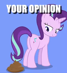 Size: 1436x1581 | Tagged: safe, derpibooru import, starlight glimmer, pony, unicorn, butt, caption, female, image macro, looking back, mare, plot, poop, solo, text, your opinion