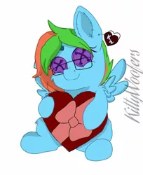 Size: 800x979 | Tagged: safe, artist:kittywoofers, derpibooru import, oc, oc:precised note, unofficial characters only, pegasus, pony, derpibooru, button, button eyes, glasses, heart, holding, meta, plushie, price tag, ribbon, sitting, smiling, spread wings, stitches, tags, watermark, wings