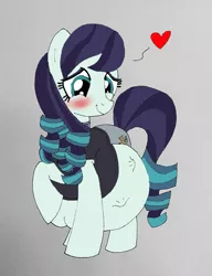 Size: 648x842 | Tagged: safe, artist:mj455, derpibooru import, coloratura, earth pony, pony, belly, big belly, blushing, clothes, cute, female, heart, kicking, mare, one hoof raised, pregnant, rarabetes