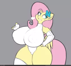 Size: 868x807 | Tagged: suggestive, artist:0r0ch1, derpibooru import, fluttershy, anthro, bat pony, areola outline, big breasts, breasts, busty fluttershy, clothes, erect nipples, evening gloves, female, fingerless elbow gloves, fingerless gloves, flutterbat, flutterthighs, gloves, huge breasts, impossibly large breasts, long gloves, nipple outline, race swap, sigh, solo, solo female, thighs, thunder thighs, wide hips