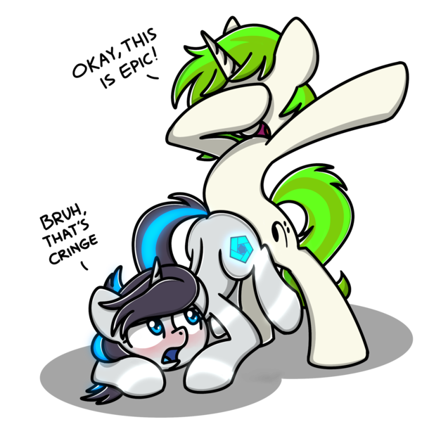 Size: 2048x2048 | Tagged: questionable, artist:sugar morning, derpibooru import, oc, oc:c1t0-b0r, oc:vinyl mix, unofficial characters only, pony, robot, robot pony, unicorn, blushing, bruh, citomix, commission, couple, cringe comedy, dab, female, glow, implied sex, lesbian, meme, oc x oc, shipping, size difference, text