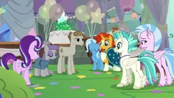 Size: 1920x1080 | Tagged: safe, derpibooru import, screencap, maud pie, mudbriar, silverstream, starlight glimmer, sunburst, terramar, trixie, classical hippogriff, hippogriff, pony, student counsel