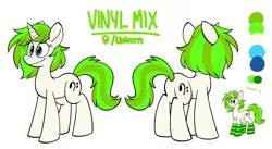 Size: 3453x1896 | Tagged: safe, artist:rainybleuu, derpibooru import, oc, oc:vinyl mix, pony, unicorn, clothes, commission, female, reference sheet, socks, solo