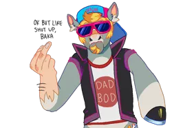 Size: 1024x761 | Tagged: anthro, clothes, derp, derpibooru import, funny, hybrid, meme, middle finger, mule, mulicorn, oc, oc:bullybones, ponysona, safe, simple background, suddenly hands, sunglasses, transparent background, unofficial characters only, vest, vulgar