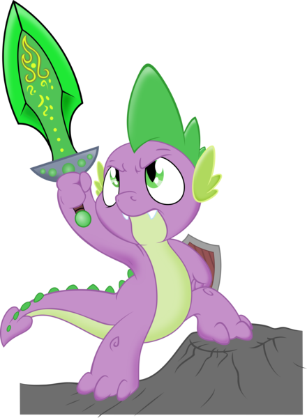 Size: 1964x2676 | Tagged: action pose, armpits, artist:clockwork2, artist:dfectivedvice, derpibooru import, dragon, male, safe, shield, simple background, solo, spike, sword, transparent background, vector, weapon