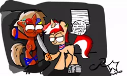 Size: 848x510 | Tagged: safe, derpibooru import, oc, oc:nucita, oc:princess peruvia, ponified, pony, unicorn, female, machete, mare, nation ponies, peru, sweat, threatening