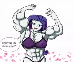 Size: 970x824 | Tagged: suggestive, artist:nokozeze, derpibooru import, rarity, equestria girls, armpits, big breasts, bra, breasts, busty rarity, clothes, fetish, muscle fetish, muscles, overdeveloped muscles, ripped rarity, underwear