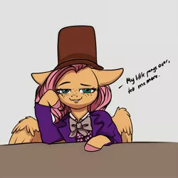 Size: 2000x2000 | Tagged: artist:miokomata, charlie and the chocolate factory, colored hooves, condescending wonka, derpibooru import, dialogue, female, floppy ears, fluttershy, freckles, freckleshy, gene wilder, hat, mare, meme, pegasus, ponified meme, safe, semi-anthro, top hat, willy wonka, willy wonka and the chocolate factory