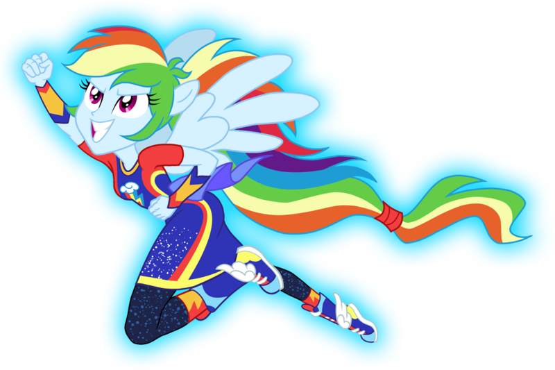 Size: 1200x800 | Tagged: safe, artist:sapphiregamgee, derpibooru import, rainbow dash, cheer you on, equestria girls, equestria girls series, forgotten friendship, spoiler:eqg series (season 2), >:), blue glow, clothes, gorget, image, long shirt, looking up, multicolored hair, png, ponied up, pony ears, rainbow hair, shoes, short sleeves, simple background, solo, super ponied up, transparent background, wings