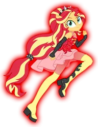 Size: 920x1200 | Tagged: safe, artist:sapphiregamgee, derpibooru import, sunset shimmer, cheer you on, equestria girls, equestria girls series, forgotten friendship, spoiler:eqg series (season 2), boots, clenched fist, clothes, fingerless gloves, gloves, image, leader, leggings, png, ponied up, raised eyebrow, red glow, shoes, simple background, sleeveless, smiling at you, solo, spiked hairband, super ponied up, translucent skirt, transparent background