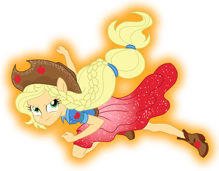 Size: 1200x940 | Tagged: safe, artist:sapphiregamgee, derpibooru import, applejack, cheer you on, equestria girls, equestria girls series, spoiler:eqg series (season 2), >:), belt, boots, clenched fist, cowboy hat, double low ponytail, female, freckles, green eyes, hat, image, looking at you, orange (color), png, ponied up, pony ears, shoes, simple background, solo, super ponied up, transparent background