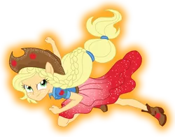 Size: 1200x940 | Tagged: safe, artist:sapphiregamgee, derpibooru import, applejack, cheer you on, equestria girls, equestria girls series, spoiler:eqg series (season 2), >:), belt, boots, clenched fist, cowboy hat, double low ponytail, female, freckles, green eyes, hat, image, looking at you, orange (color), png, ponied up, pony ears, shoes, simple background, solo, super ponied up, transparent background