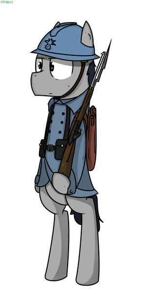 Size: 1000x2000 | Tagged: safe, artist:kippzu, derpibooru import, pony, drawthread, french, gun, military, rifle, solo, weapon