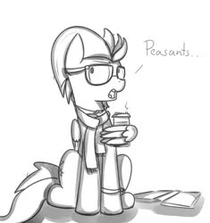 Size: 1600x1700 | Tagged: safe, artist:kippzu, derpibooru import, lightning dust, pegasus, pony, book, clothes, coffee, doodle, drawthread, eyeroll, glasses, hipster, scarf, sketch, solo, unfinished art, wing hold