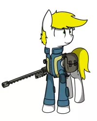 Size: 1600x2000 | Tagged: safe, artist:kippzu, derpibooru import, oc, pony, fallout, gun, request, solo, weapon