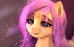 Size: 1096x704 | Tagged: safe, anonymous artist, derpibooru import, fluttershy, pony, abstract background, beautiful, bust, female, heart eyes, mare, portrait, smiling, solo, stray strand, three quarter view, wingding eyes