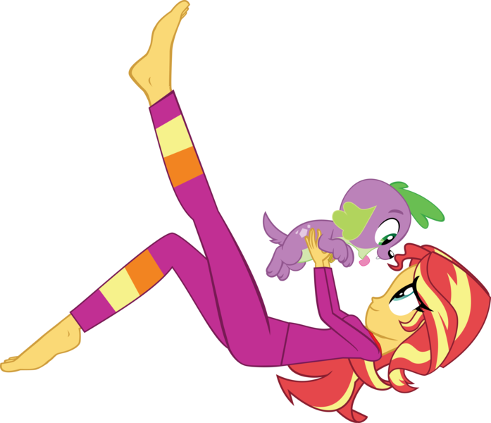 Size: 7773x6693 | Tagged: safe, artist:efernothedragon, derpibooru import, edit, editor:slayerbvc, spike, spike the regular dog, sunset shimmer, dog, equestria girls, accessory-less edit, barefoot, base used, clothes, cute, feet, female, heartwarming, holding a dog, male, missing accessory, pajamas, shimmerbetes, spikabetes, tongue out