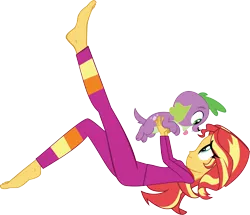 Size: 7773x6693 | Tagged: safe, artist:efernothedragon, derpibooru import, edit, editor:slayerbvc, spike, spike the regular dog, sunset shimmer, dog, equestria girls, accessory-less edit, barefoot, base used, clothes, cute, feet, female, heartwarming, holding a dog, male, missing accessory, pajamas, shimmerbetes, spikabetes, tongue out