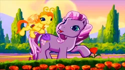 Size: 1600x900 | Tagged: breezie, cute, derpibooru import, diabreezies, flower, g3, g3betes, garden, safe, screencap, shovel, the princess promenade, this will end in sneezing, wysteria, zipzee