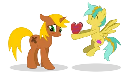 Size: 7500x4500 | Tagged: safe, artist:northernthestar, derpibooru import, oc, oc:cinnamon, oc:shockie, unofficial characters only, pegasus, pony, unicorn, absurd resolution, blushing, female, male, mare, simple background, stallion, transparent background