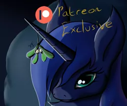 Size: 661x552 | Tagged: safe, artist:tunrae, derpibooru import, princess luna, alicorn, pony, female, looking at you, mare, mistletoe, patreon, patreon exclusive ad, patreon logo, paywall content, solo