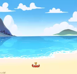 Size: 1971x1898 | Tagged: alternate version, artist:dsp2003, beach, cloud, crab, derpibooru import, exclamation point, island, no pony, ocean, safe, scenery