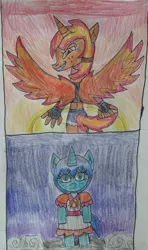 Size: 688x1161 | Tagged: alicorn, anthro, artist:tobiisabunny, derpibooru import, from nobody to nightmare, loser, nightfall, nobody cares, oc, oc:daybreak flare, older, rising sun, solo, suggestive, suicidal, traditional art, younger