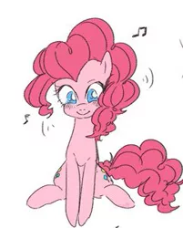 Size: 241x300 | Tagged: safe, artist:nota_mano, derpibooru import, pinkie pie, earth pony, pony, cute, diapinkes, female, mare, music notes, no pupils, simple background, sitting, solo, white background