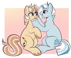 Size: 773x628 | Tagged: safe, artist:lulubell, derpibooru import, oc, oc:frost, oc:lulubell, unofficial characters only, pony, cheek squish, chubby cheeks, frostbell, squishy cheeks