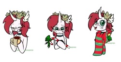 Size: 5800x3000 | Tagged: absurd resolution, artist:redheartponiesfan, candy, candy cane, clothes, deer, deer pony, derpibooru import, female, food, mare, mug, oc, oc:berry, original species, safe, scarf, simple background, solo, transparent background