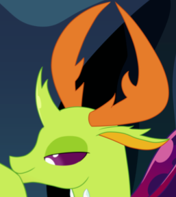 Size: 257x288 | Tagged: artist:blargsnarf, bedroom eyes, changedling, changeling, cropped, derpibooru import, explicit source, horns, king thorax, looking forward, safe, smiling, solo, thorax, wings